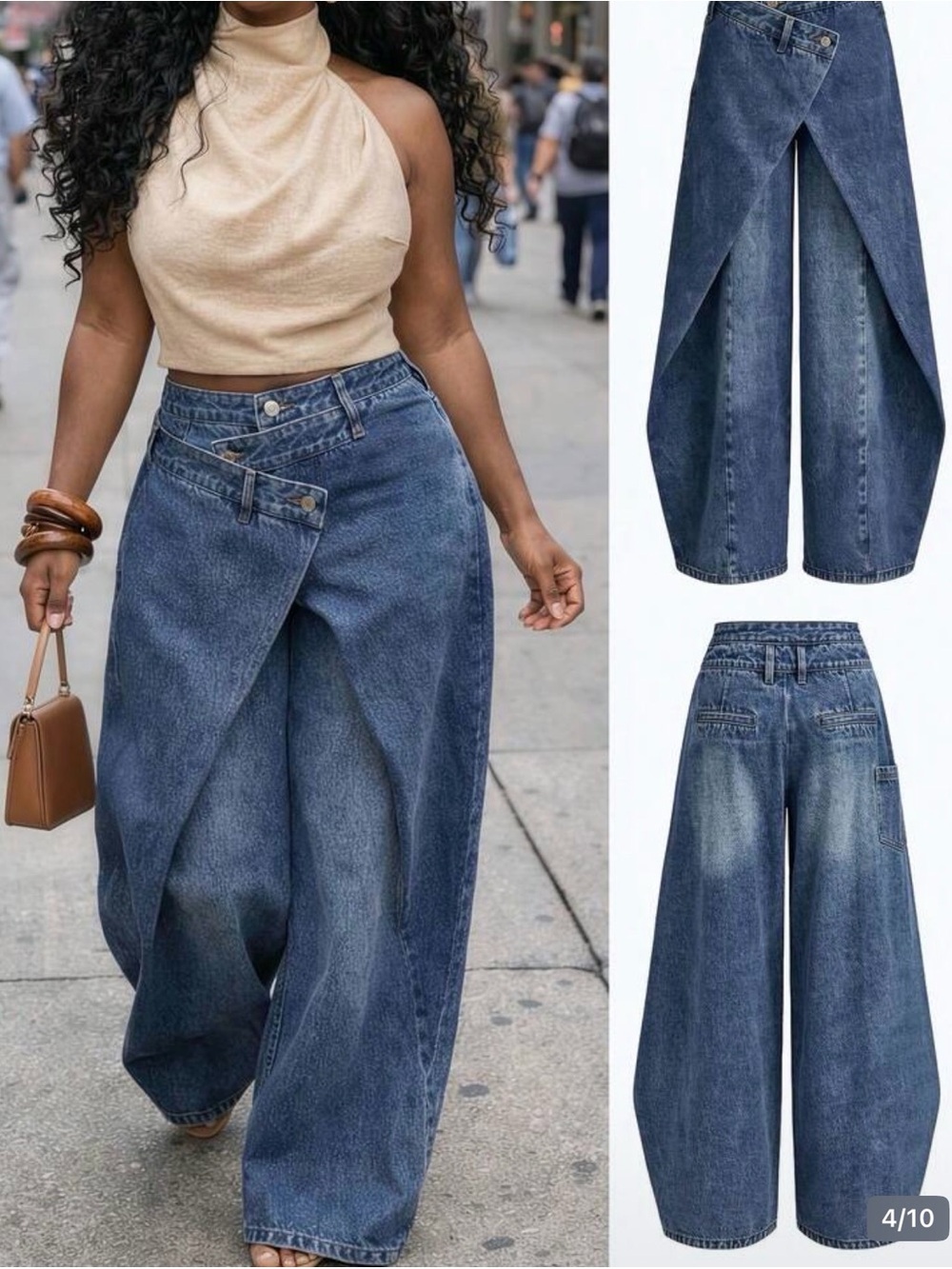 SHEIN Blue Wide-Leg Asymmetric Wrap Jeans